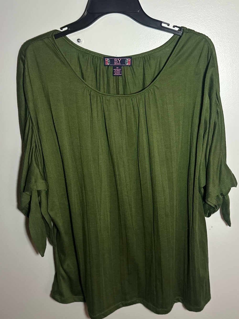 BY Design Olive Green Pleated Flutter Sleeve Blouse Top 2X Plus Size